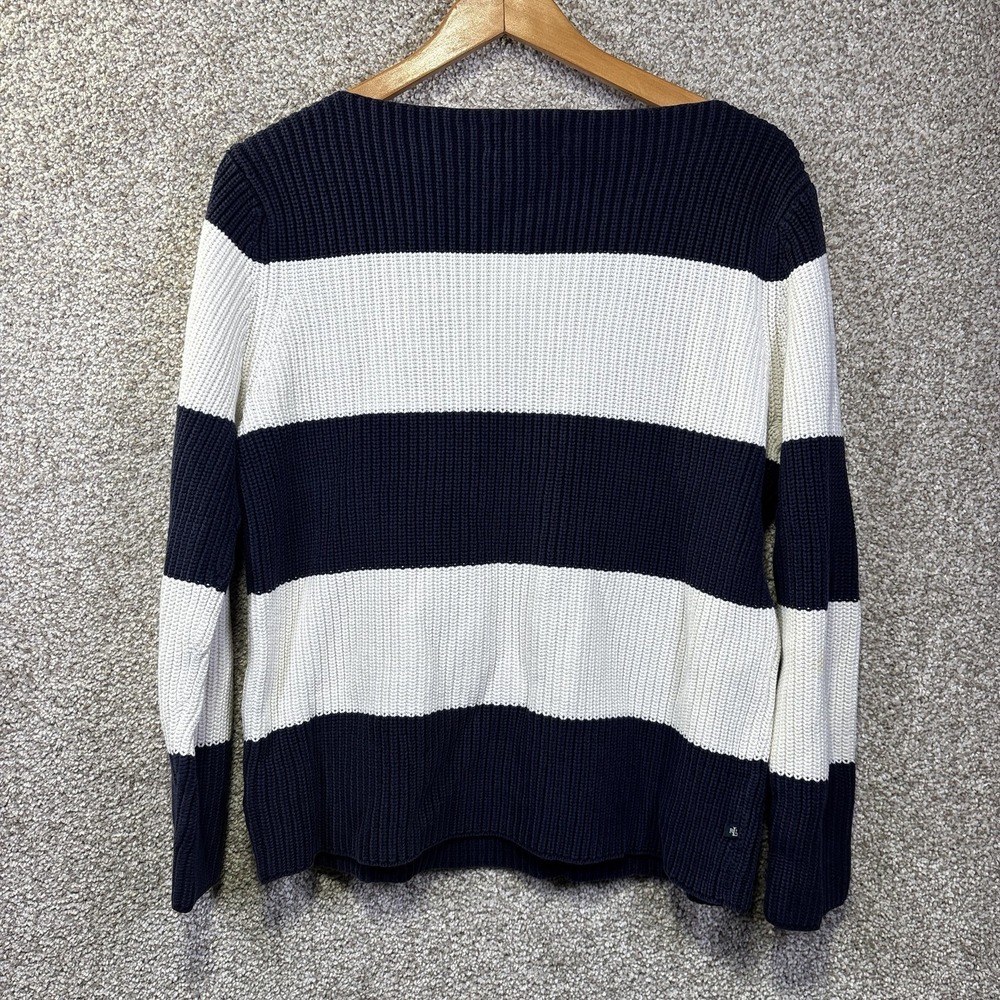 Lauren Ralph Lauren Sweater Womens Medium Navy White Stripe Boat Neck Pullover - Picture 5 of 6